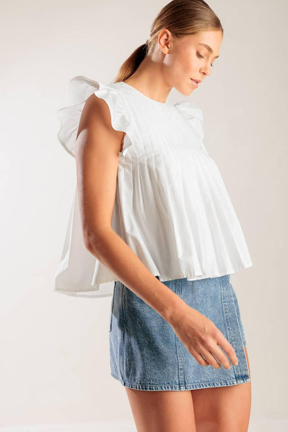Pleated Babydoll Ruffled Short Sleeve Top