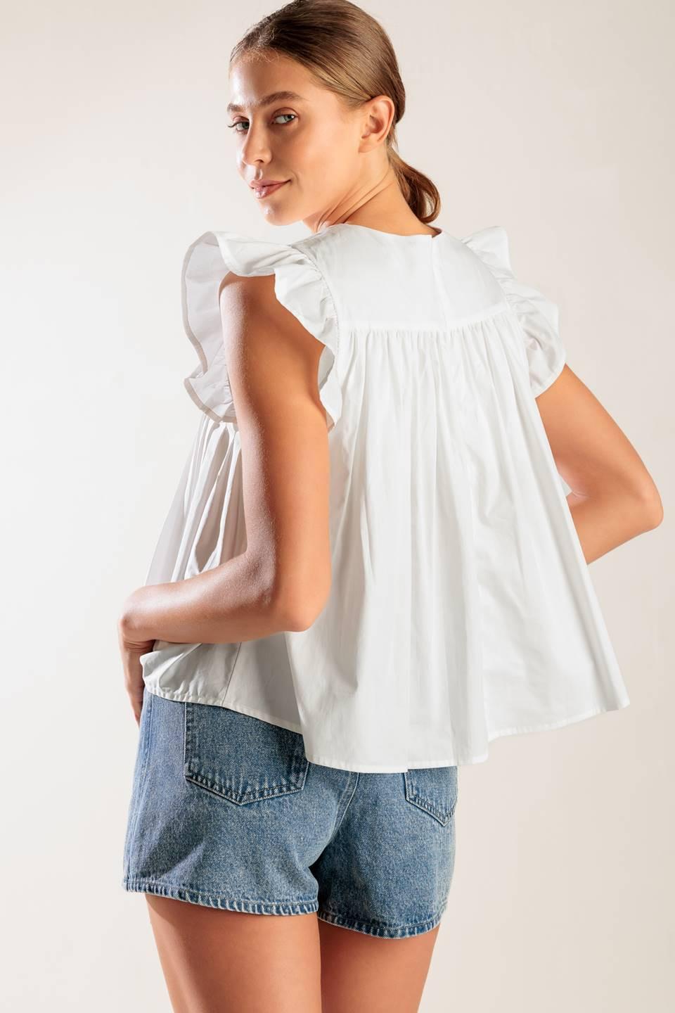 Pleated Babydoll Ruffled Short Sleeve Top