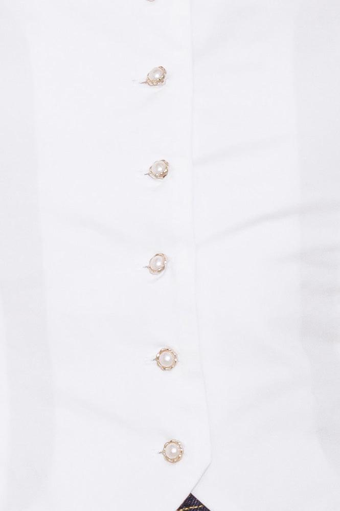 Scalloped Button Front Puff Sleeve Top