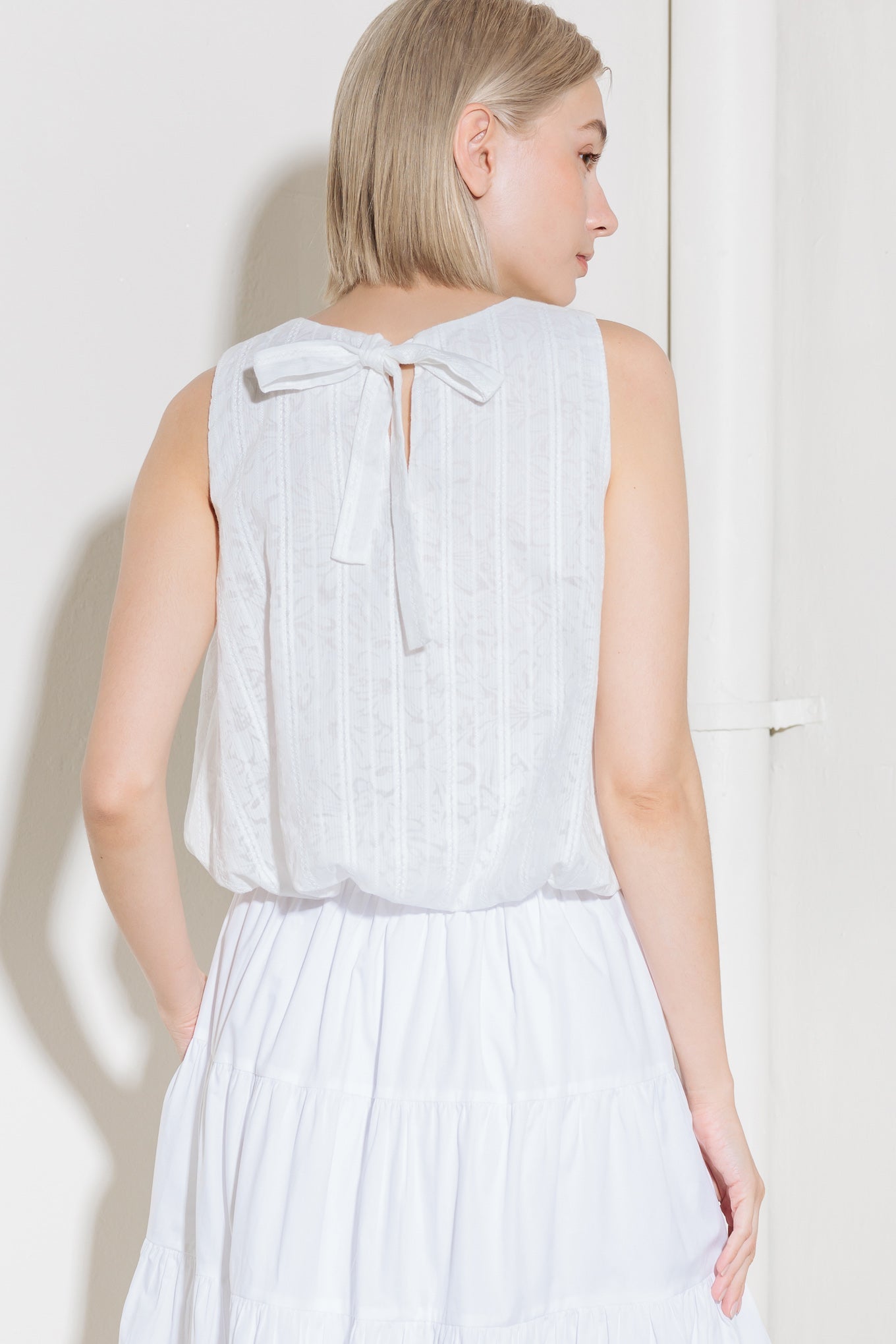 Lightweight Sleeveless Round Neck Summer Top with Back Bow Tie | Trendy Tops Outfit Idea for Women by Ro + Ivy | Elevated Basics, Modern Comfort & Style