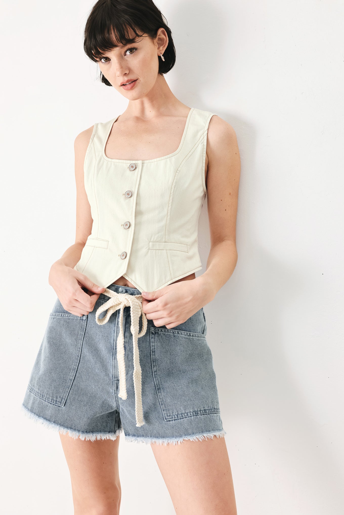 Power Soft Woven Button Up Tank Top