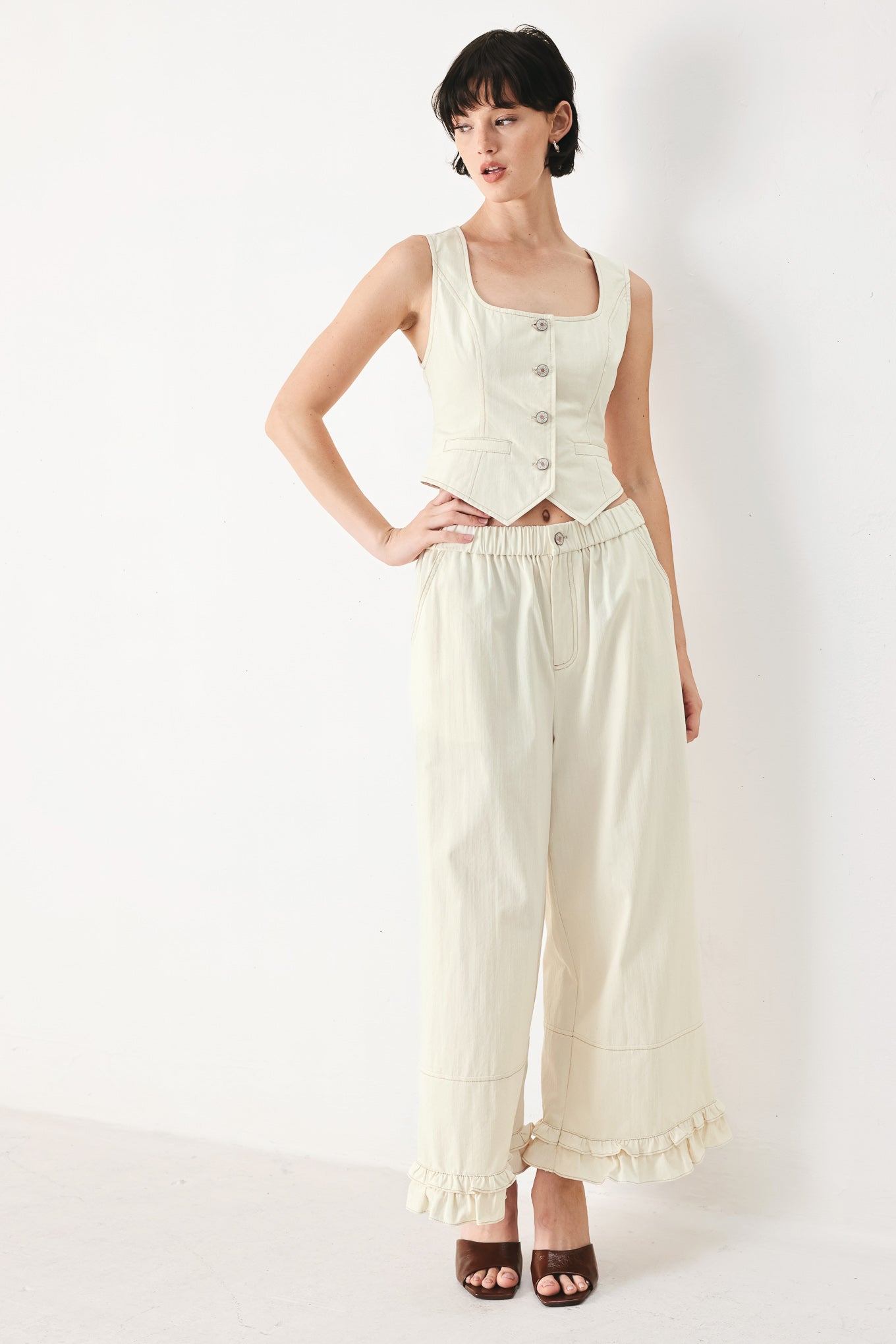 Power Soft Woven Button Up Tank Top