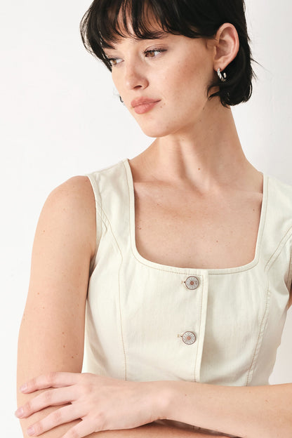 Power Soft Woven Button Up Tank Top