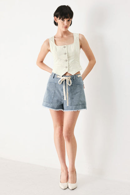 Power Soft Woven Button Up Tank Top