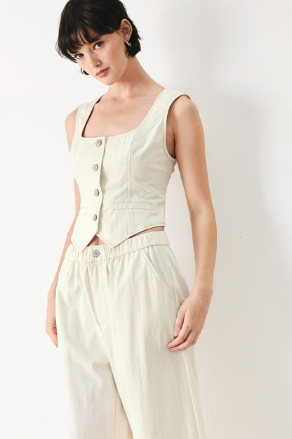 Power Soft Woven Button Up Tank Top