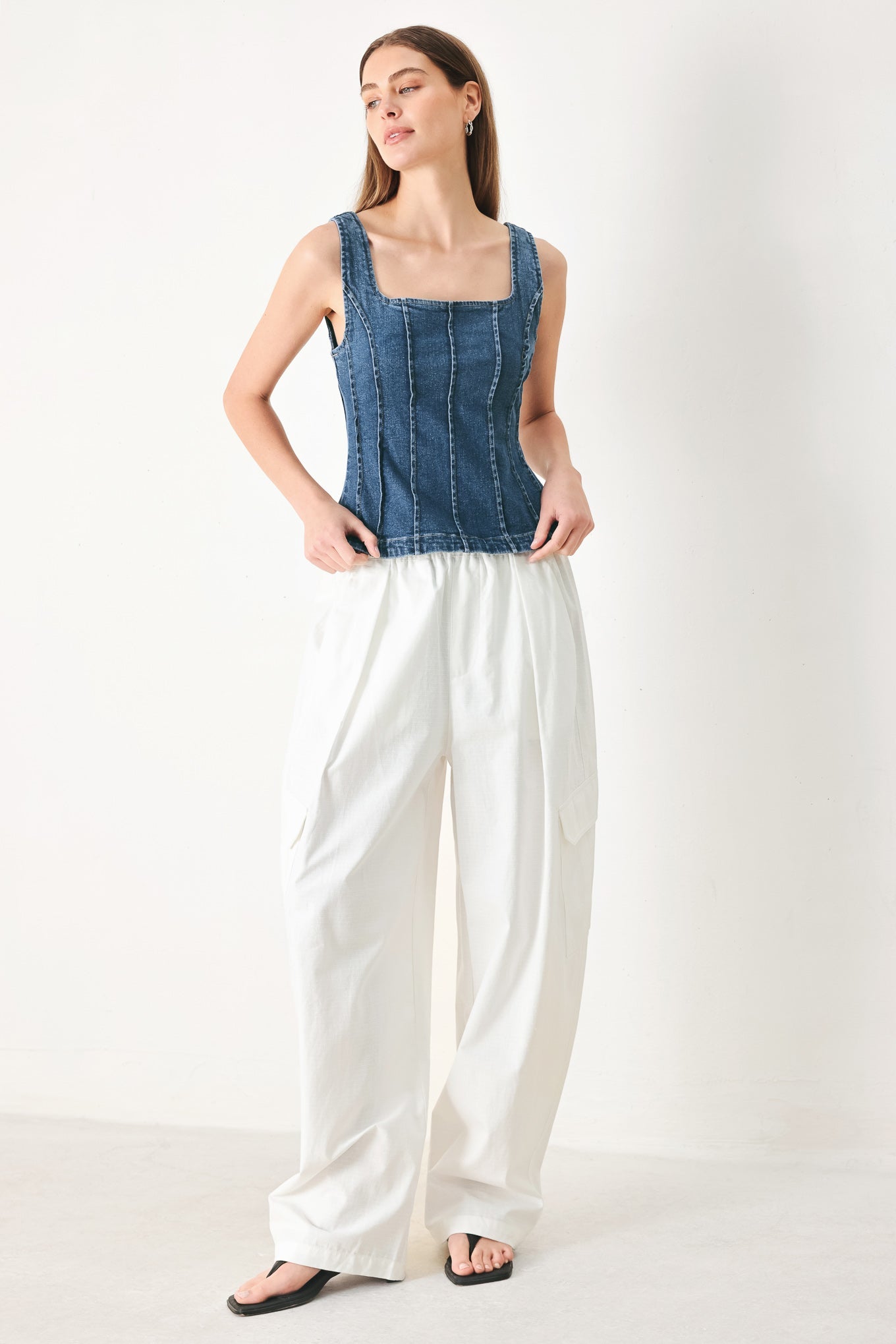 Fitted Sleeveless Square Neck Denim Top