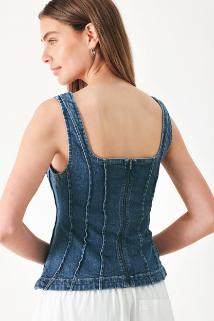 Fitted Sleeveless Square Neck Denim Top