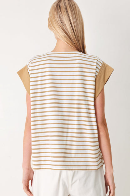 Striped Loose Knit Top with Side Slit Buttons