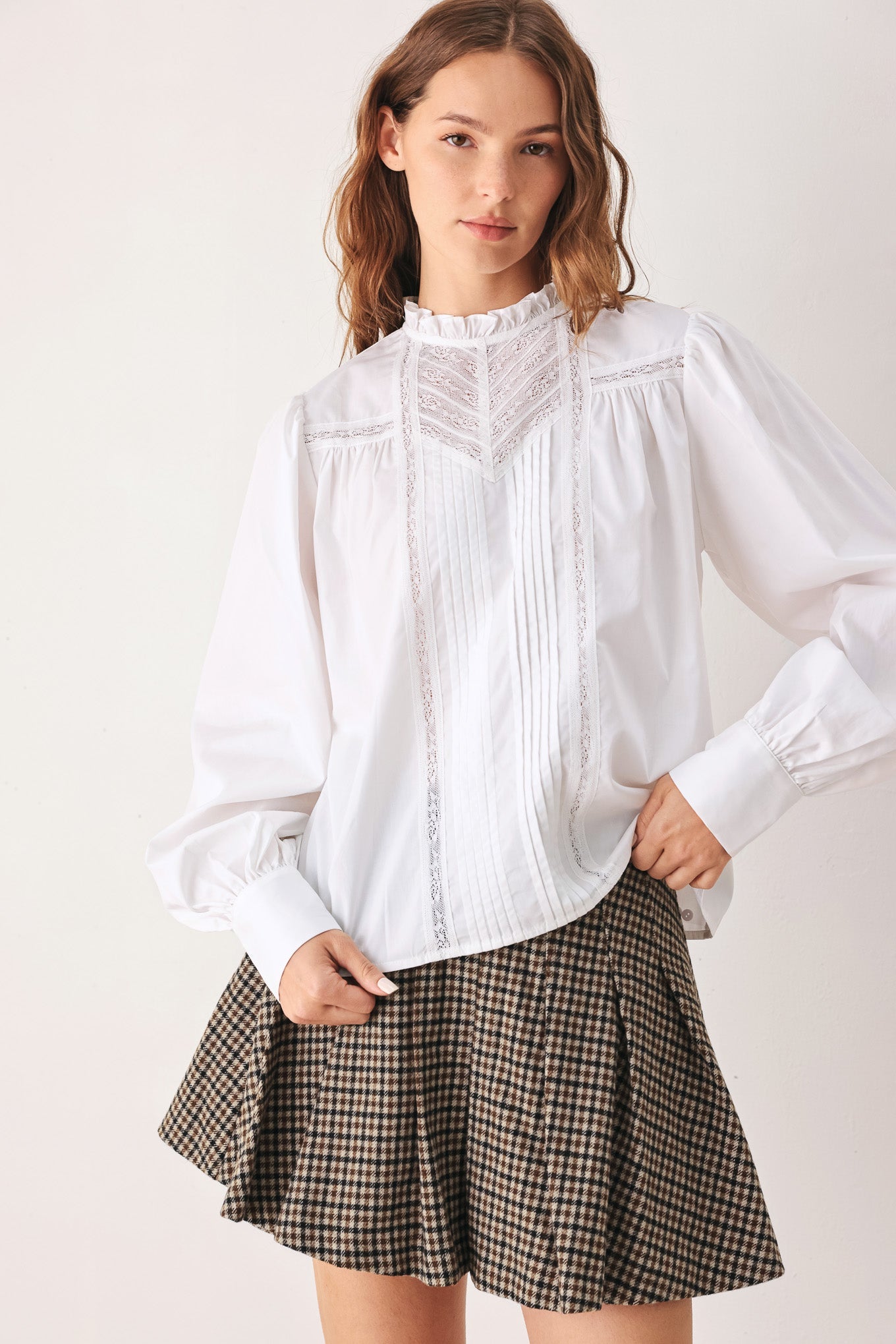 Vintage Ruffle Neck Long Sleeve Shirt