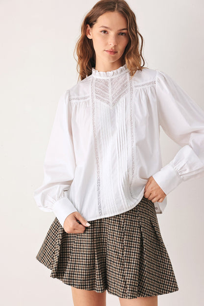 Vintage Ruffle Neck Long Sleeve Shirt