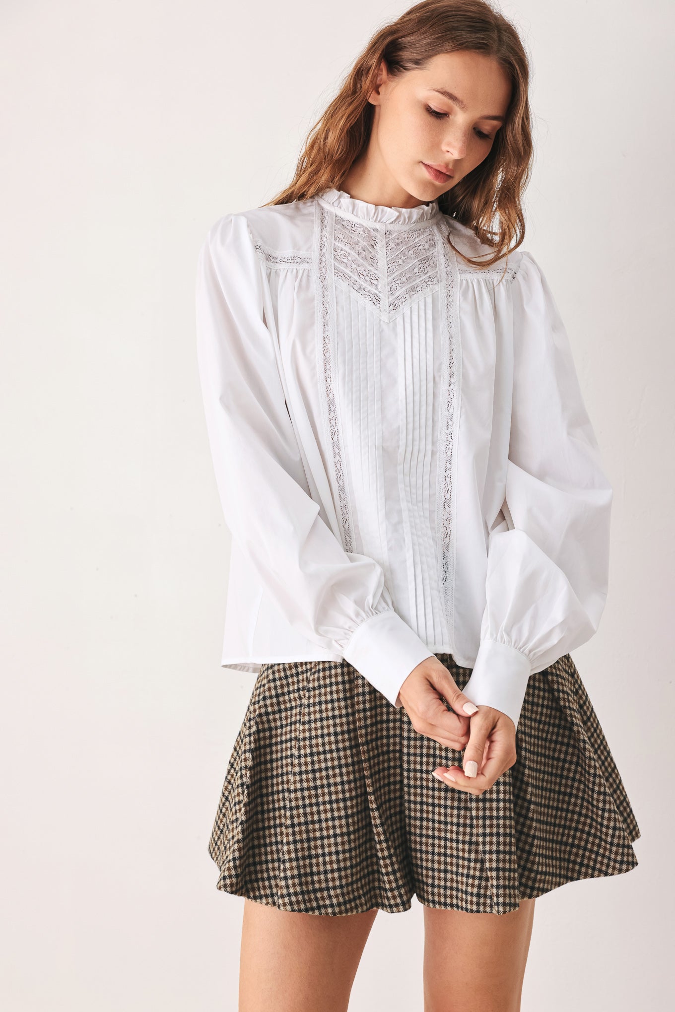 Vintage Ruffle Neck Long Sleeve Shirt