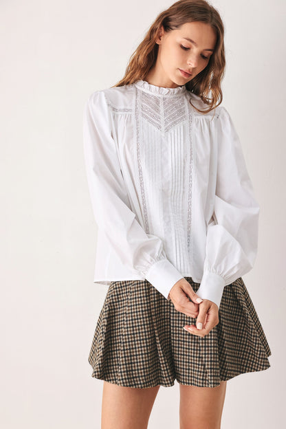 Vintage Ruffle Neck Long Sleeve Shirt