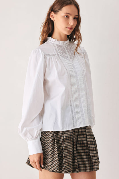 Vintage Ruffle Neck Long Sleeve Shirt