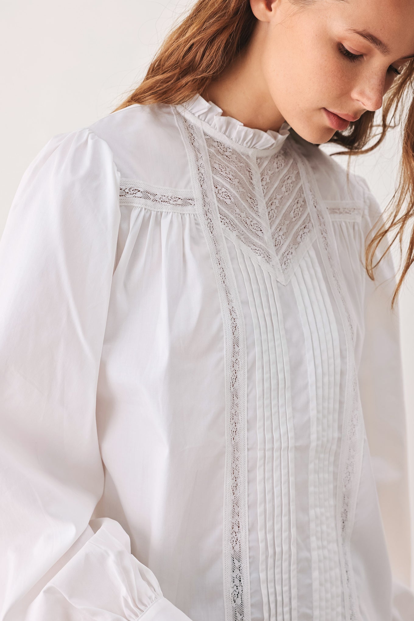 Vintage Ruffle Neck Long Sleeve Shirt