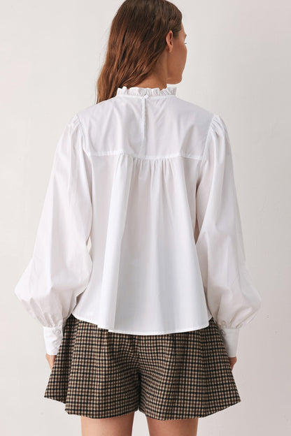 Vintage Ruffle Neck Long Sleeve Shirt