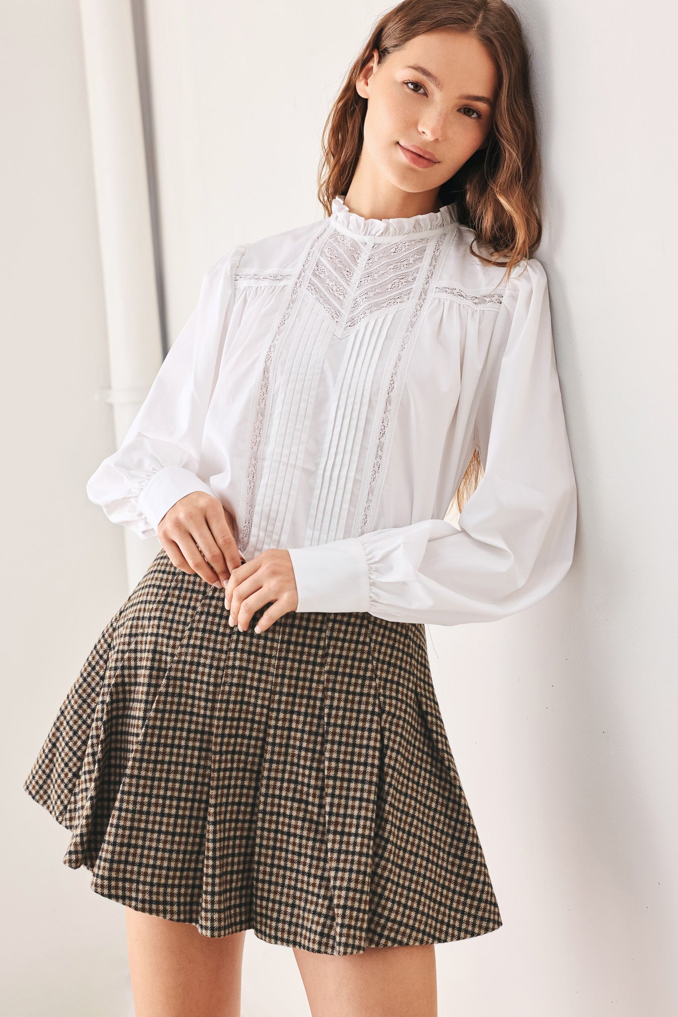 Vintage Ruffle Neck Long Sleeve Shirt