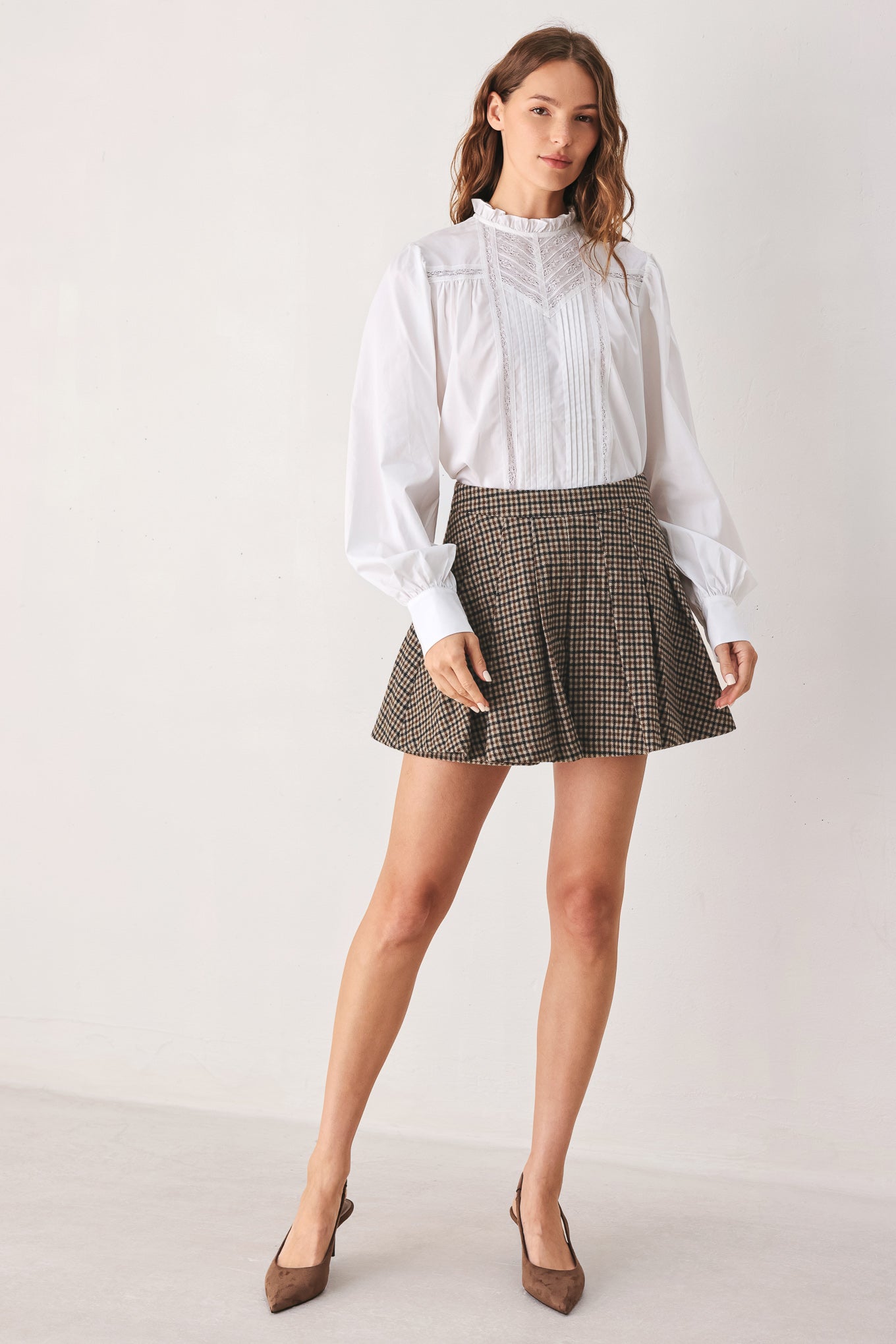 Vintage Ruffle Neck Long Sleeve Shirt