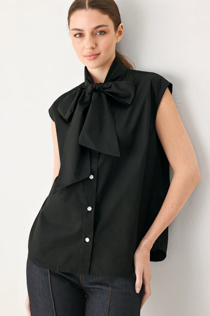 Tie Front Bow Button Up Blouse