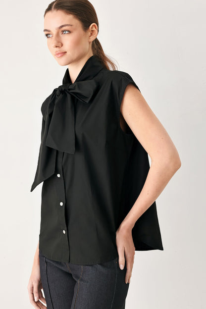 Tie Front Bow Button Up Blouse