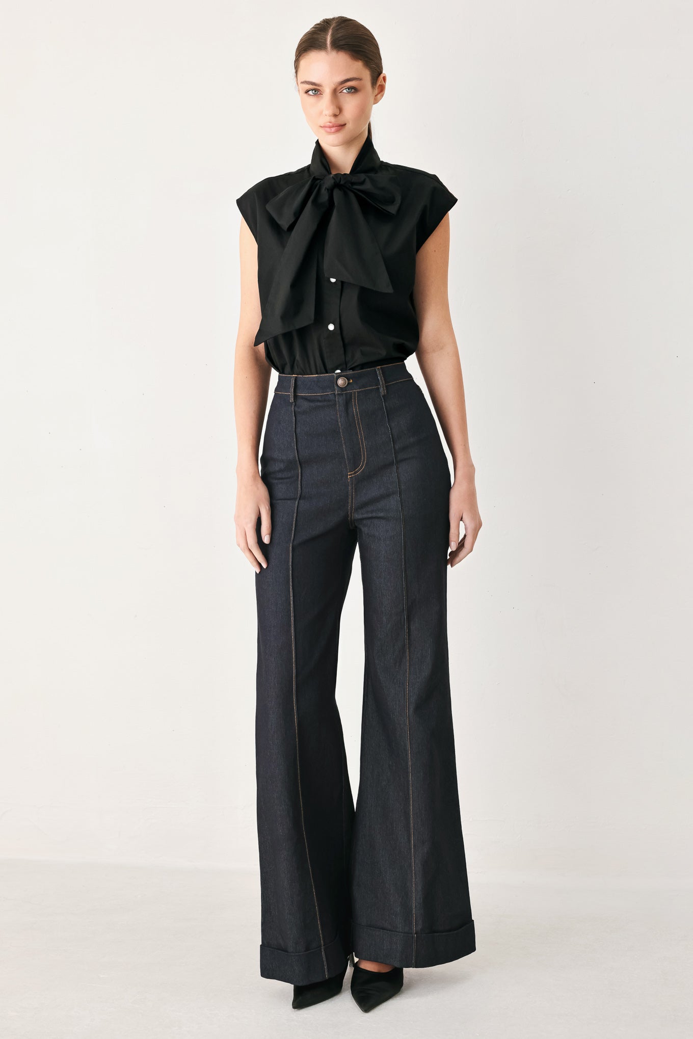 Tie Front Bow Button Up Blouse