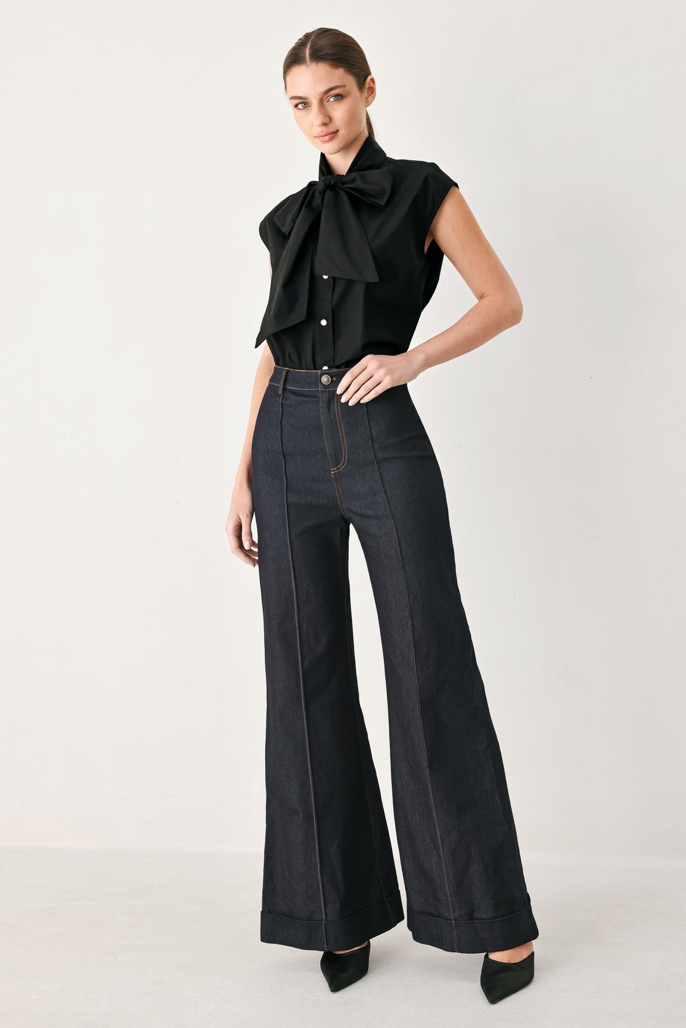Tie Front Bow Button Up Blouse