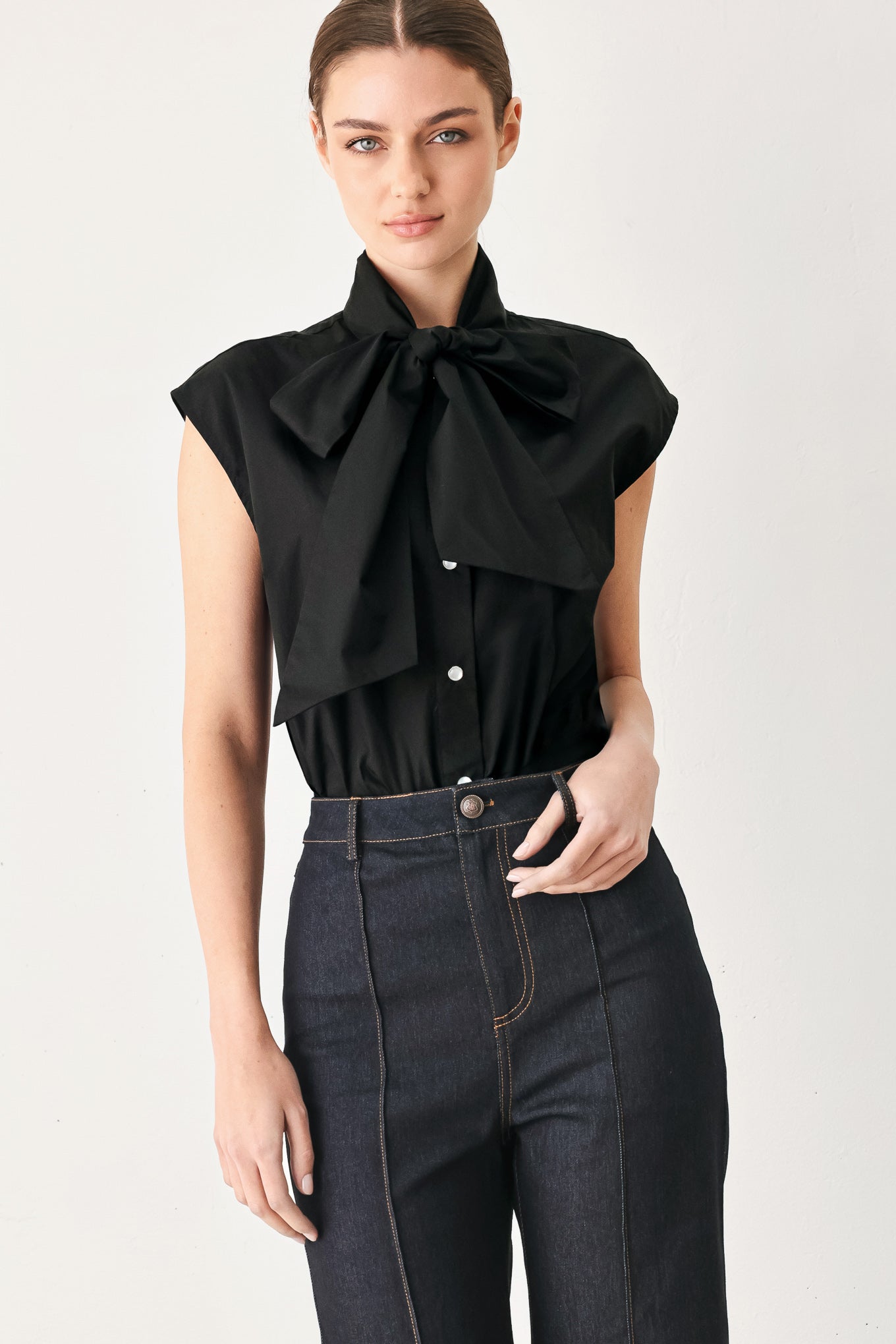 Tie Front Bow Button Up Blouse