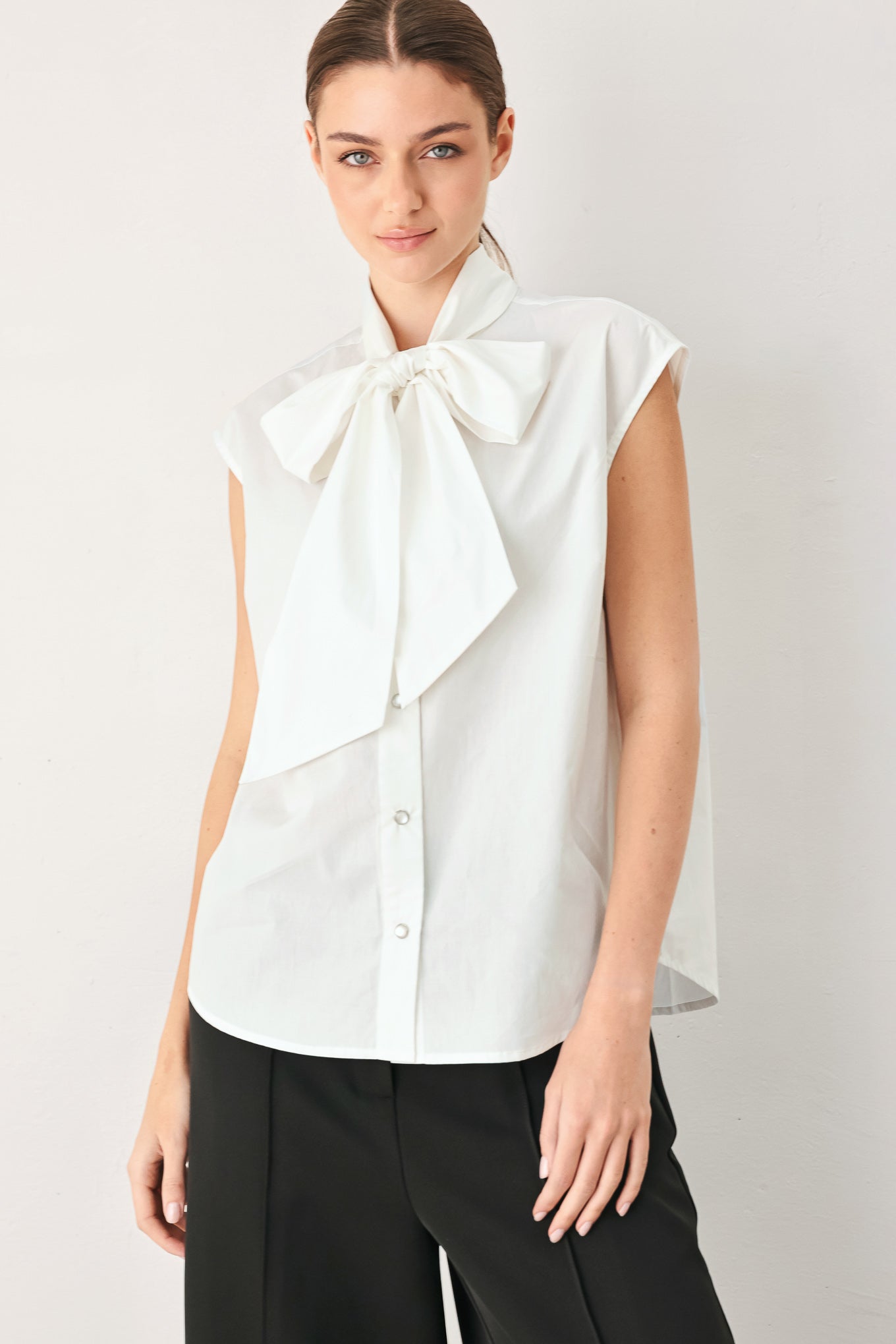 Tie Front Bow Button Up Blouse