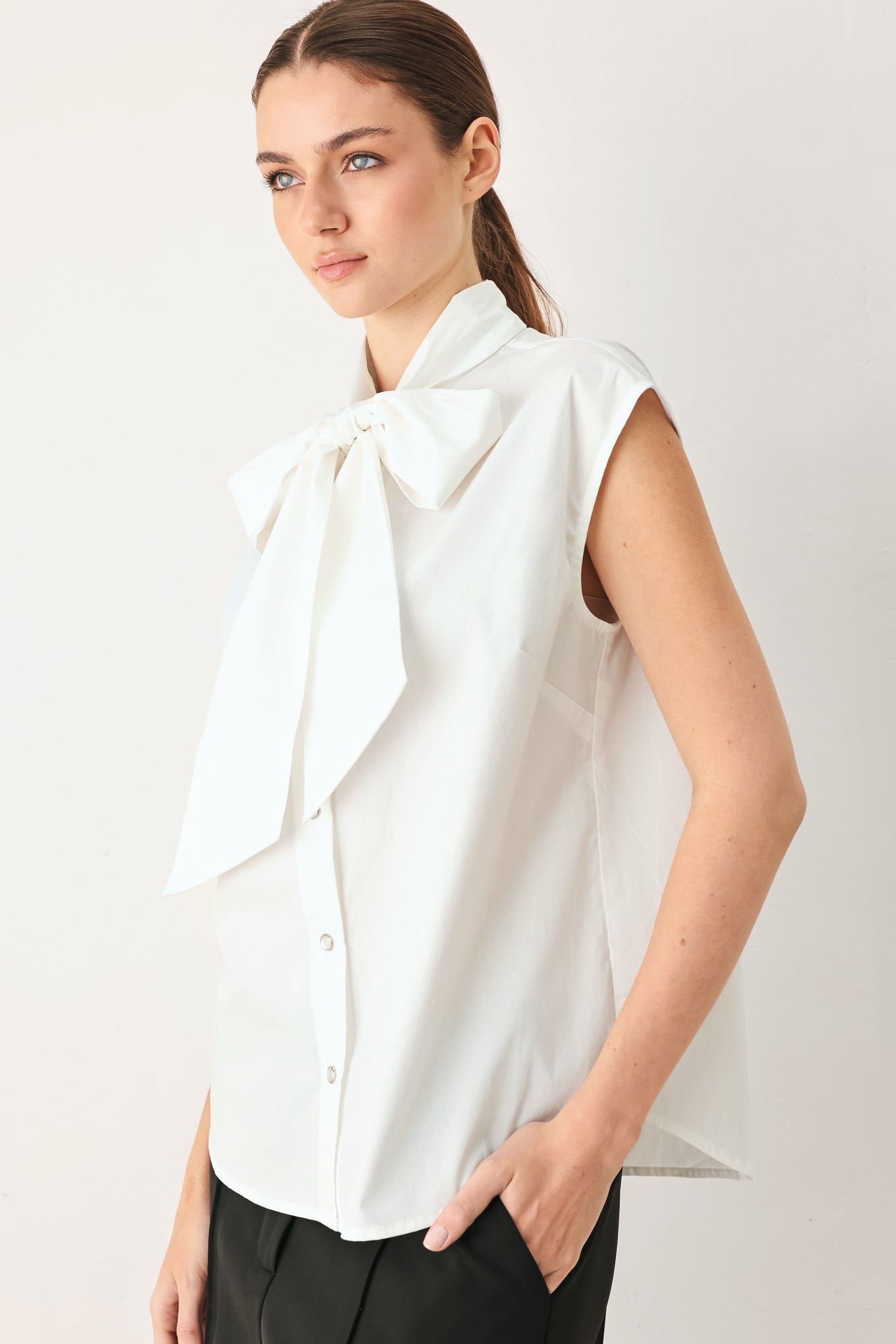 Tie Front Bow Button Up Blouse