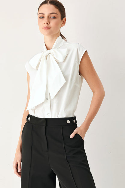 Tie Front Bow Button Up Blouse