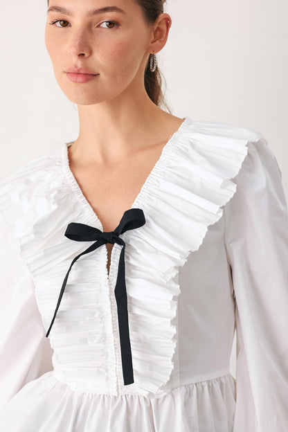 Long Sleeve Pleated Ruffle V-Neck Peplum Top