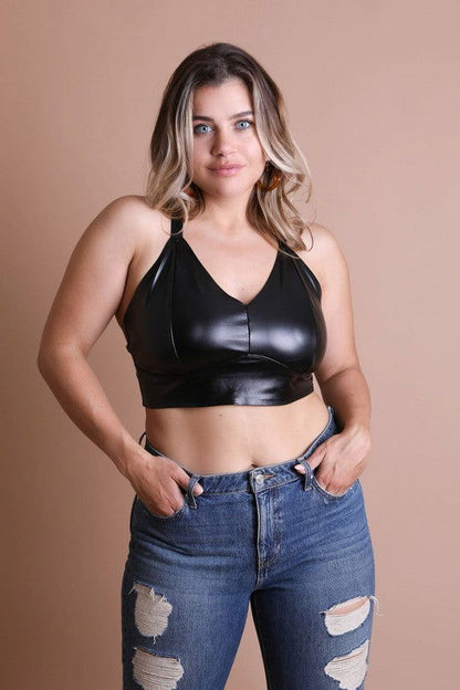 Faux Leather Longline Bralette Plus Size - Ro + Ivy