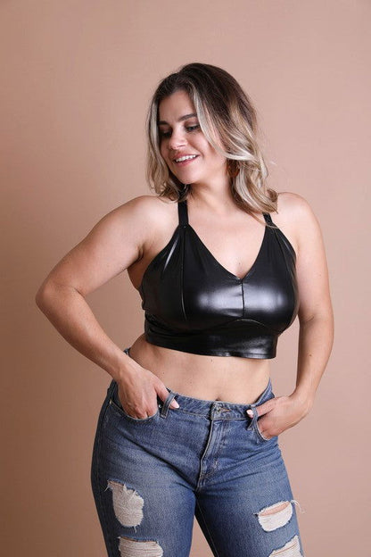 Faux Leather Longline Bralette Plus Size - Ro + Ivy