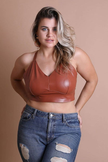 Faux Leather Longline Bralette Plus Size - Ro + Ivy