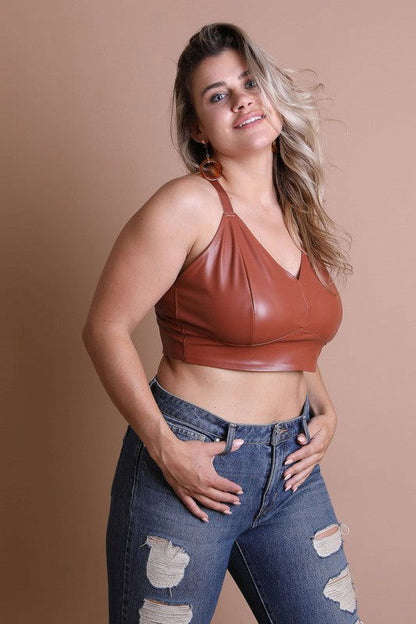 Faux Leather Longline Bralette Plus Size - Ro + Ivy