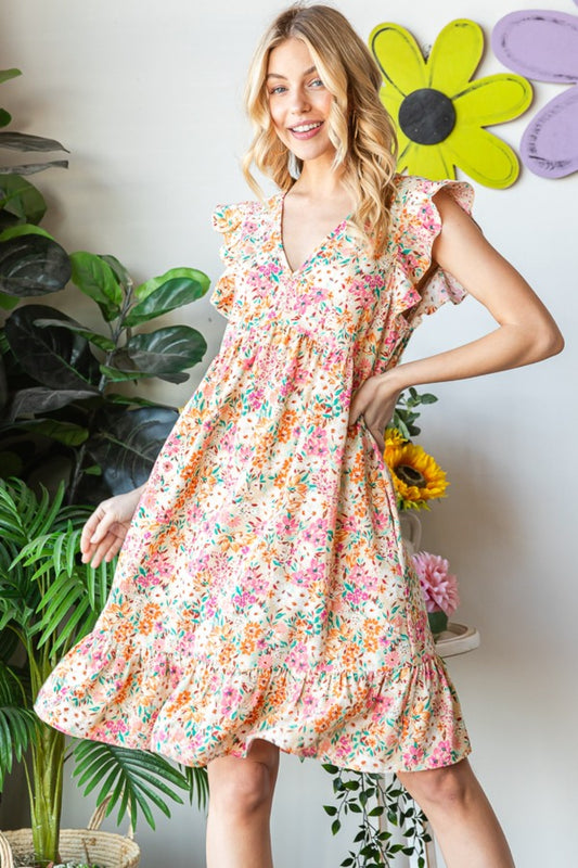 Floral Ruffled V-Neck Dress for Women | Mini Dress | Ro + Ivy