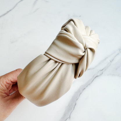 Timeless Knotted Leather Look Headband — Sophisticated Everyday Hair Accessory - Ivory Hair Accessories