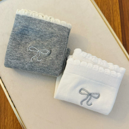 Embroidered Bow Ankle Socks 2-Pack — Soft Cotton Blend - Socks