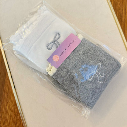 Embroidered Bow Ankle Socks 2-Pack — Soft Cotton Blend - Socks