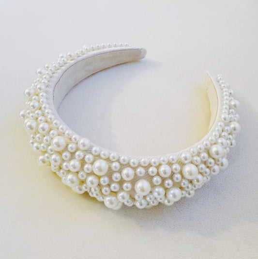 Bold Pearl Embellished Statement Headband Bridal Occasion Elegant Hair Accessory - Headbands