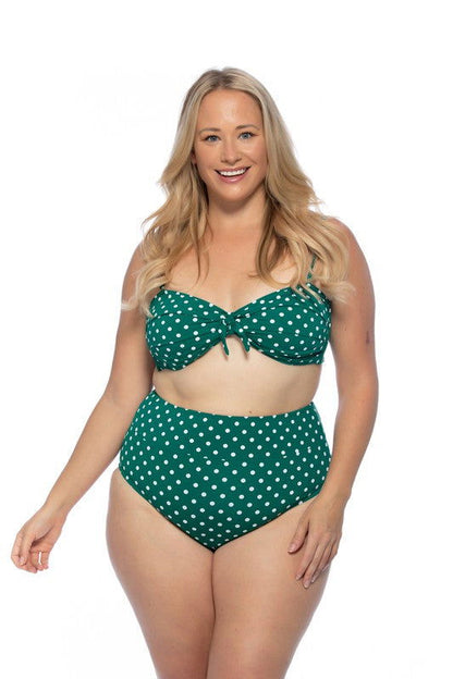 Green Polka Dot High Waist Bikini Set – Green Polka Dot outfit idea for women | Ro + Ivy