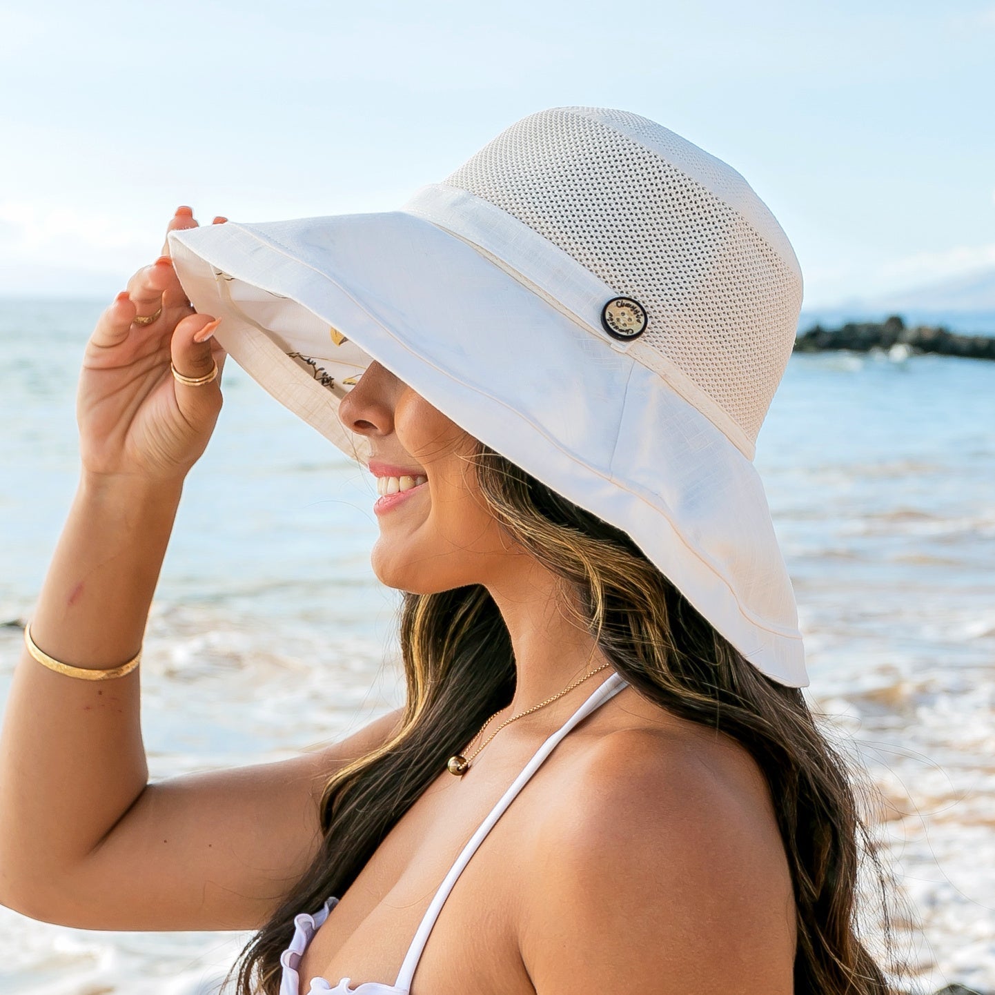 Button Accent Cargo Hat - Cream