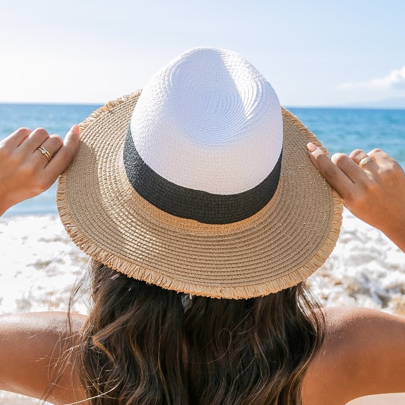 Fray Edge Color Block Panama Hat - Straw Sunhat