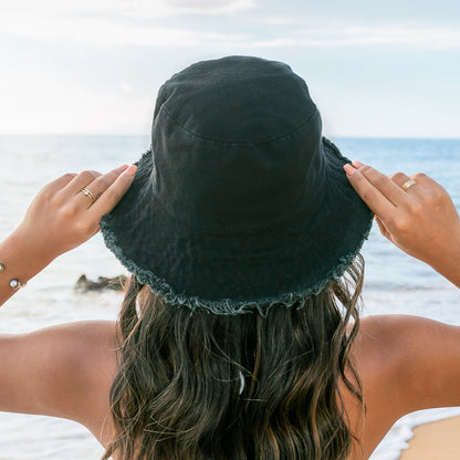 Frayed Edge Canvas Bucket Hat - Black