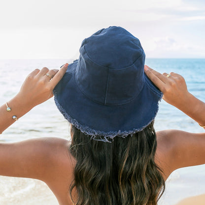 Frayed Edge Canvas Bucket Hat - Navy