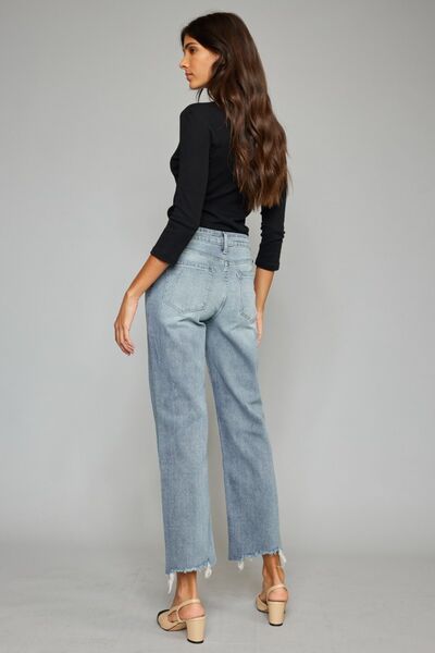High Waist Raw Hem Cropped Wide Leg Jeans for Women | Jeans | Ro + Ivy