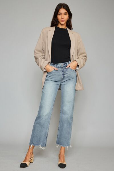 High Waist Raw Hem Cropped Wide Leg Jeans for Women | Jeans | Ro + Ivy