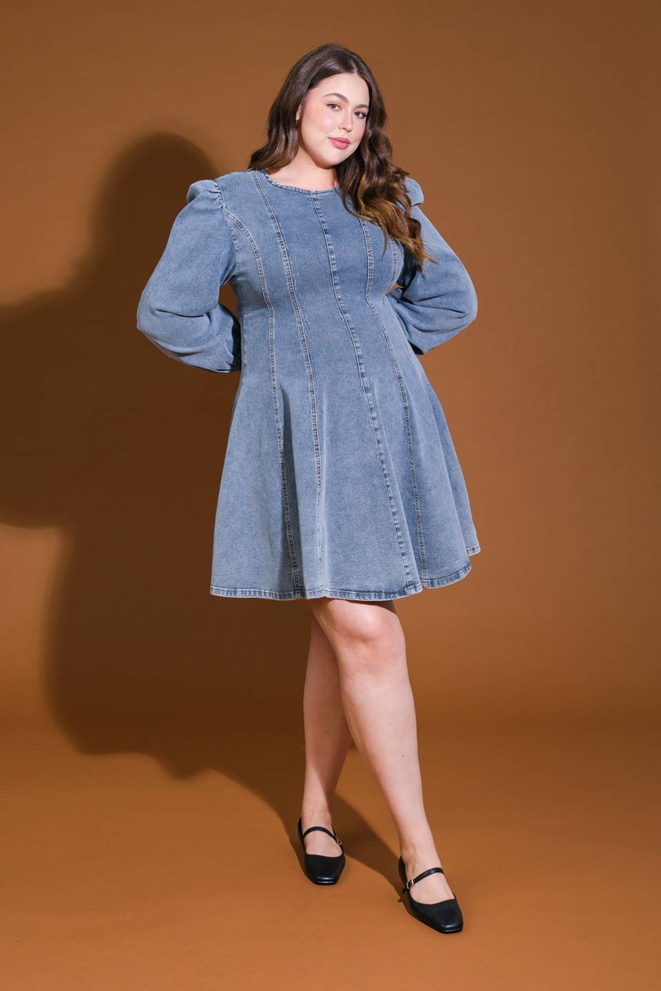 BLUE ACID Demure Denim Bishop Sleeves Mini Dress Trendy Mini Dresses Outfit Idea for Women | Ro + Ivy