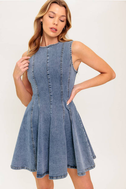Washed Summer Denim Fit & Flare Mini Dress | Trendy Mini Dresses Outfit Idea for Women by Ro + Ivy | Elevated Basics, Modern Comfort & Style