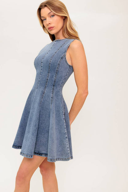 Washed Summer Denim Fit & Flare Mini Dress | Trendy Mini Dresses Outfit Idea for Women by Ro + Ivy | Elevated Basics, Modern Comfort & Style