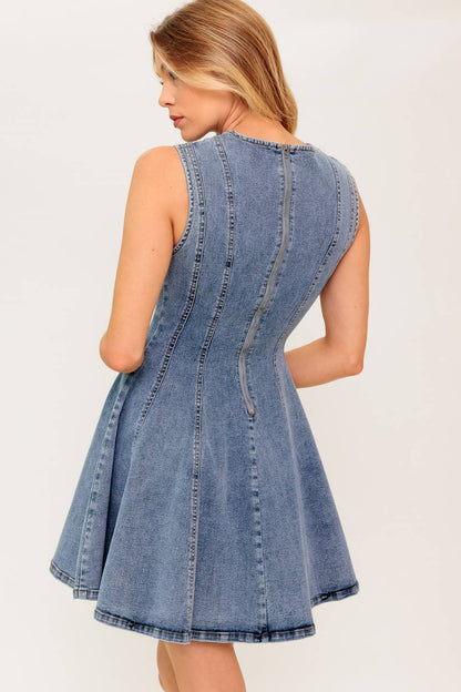 Washed Summer Denim Fit & Flare Mini Dress | Trendy Mini Dresses Outfit Idea for Women by Ro + Ivy | Elevated Basics, Modern Comfort & Style